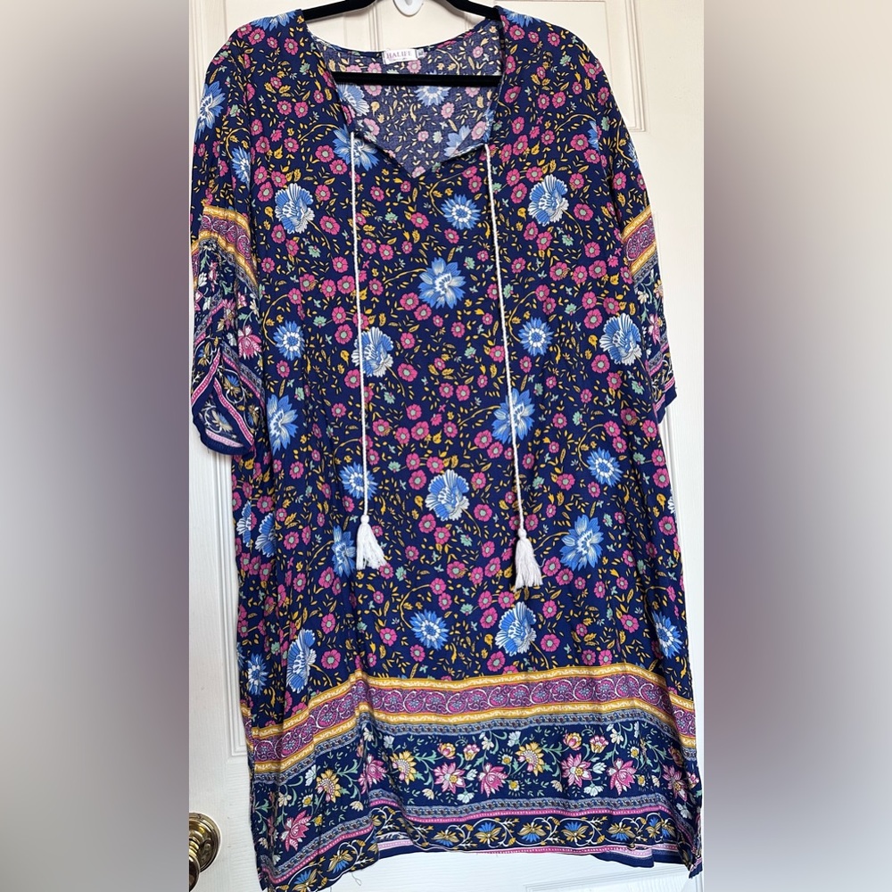 Halife Floral Boho Tunic Dress with Tassels